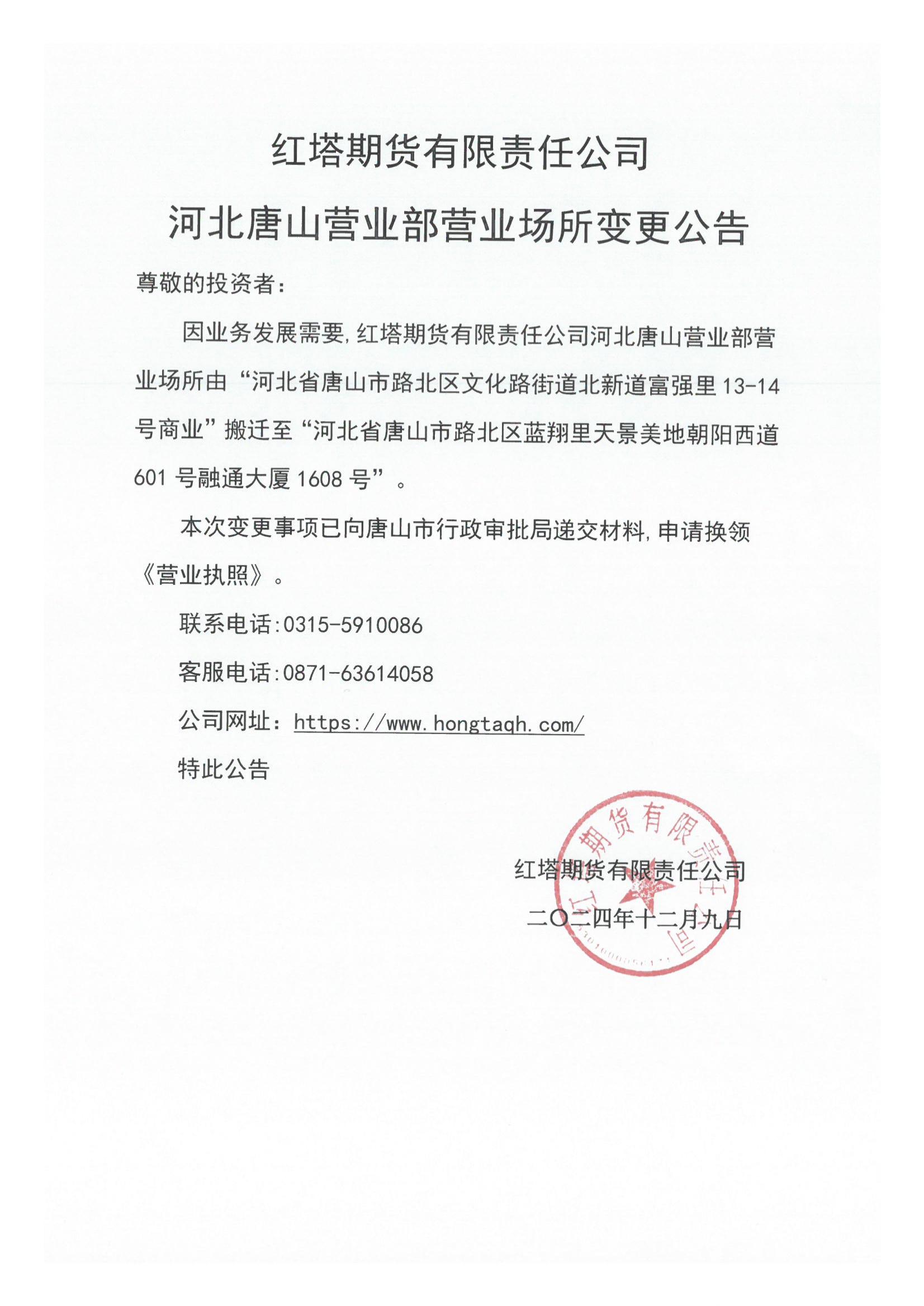 红塔期货有限责任公司河北唐山营业部营业场所变更公告_00.jpg